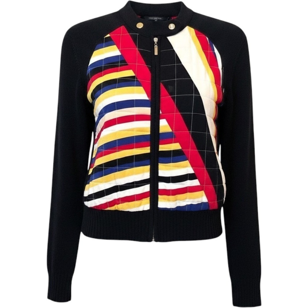 Worth New York Quilted Bomber Jacket Silk Blend Primary Color Block Black Size M